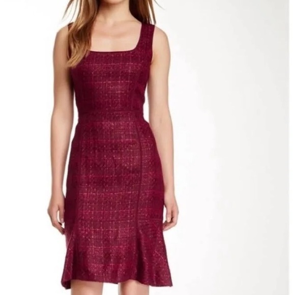 Tory Burch Burgundy Fit and Flare Tweed Dress - Picture 2 of 12